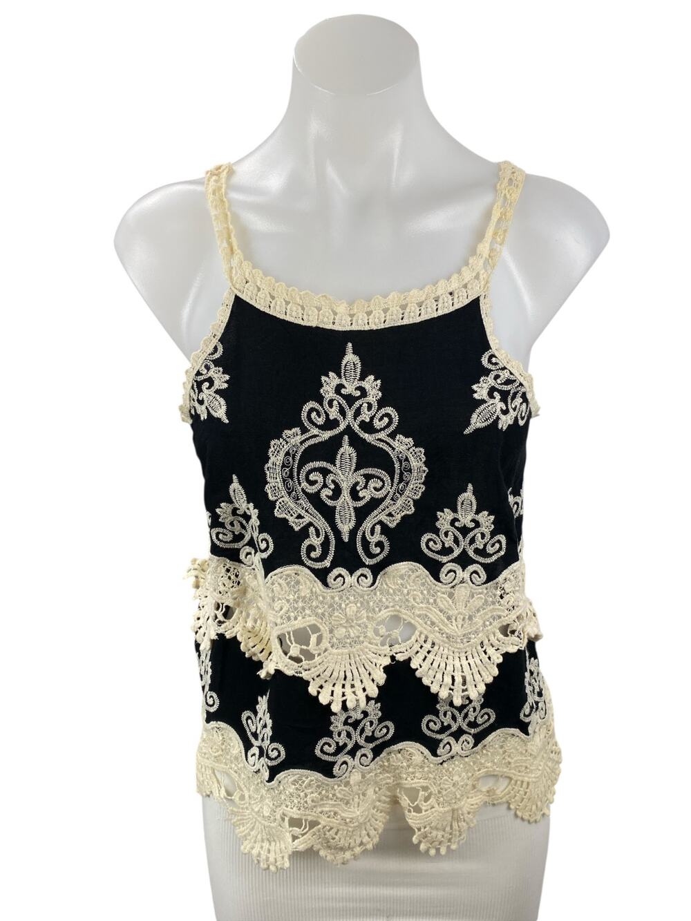 Romeo + Juliet Women's Black Cream Floral Lace Sleeveless Blouse Tank Top Size M